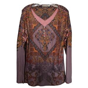 Energe World Wear XL Unity Vintage Bohemian Long Sleeve V Neck Blouse Y4